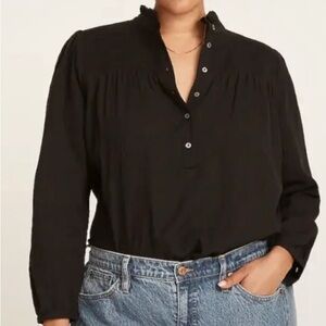 J.Crew Women's Long-Sleeve Smocked Gauze Top in Black Size XL